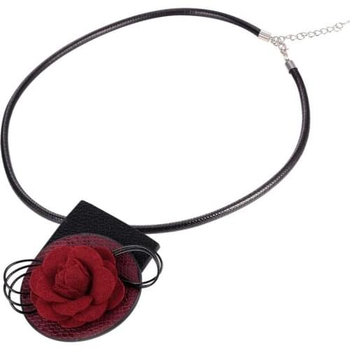 PU Leather Red/Blue/Black Flower 2 in 1 Choker Necklace For Women Romantic Gift European Style Party Jewelry Wholesale YB267