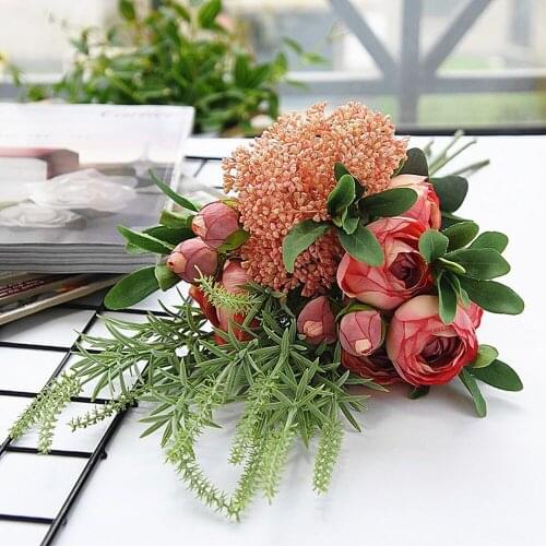 Artificial Wildflowers Silk Rose Flowers Wedding Bridal Bouquet Tea Rose For Valentines Day Confession Party Home Decor