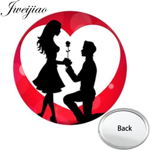 JWEIJIAO LOVE Happy Valentines Day Gift One Side Mini Pocket Mirror For Lovers Portable Makeup Vanity Hand Travel Purse Mirror