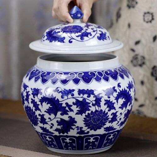 Painted Flower Ceramic Storage Jars Household Large-capacity Sealed Tea Cans Moisture-proof General Jar Porch Table Decoration
