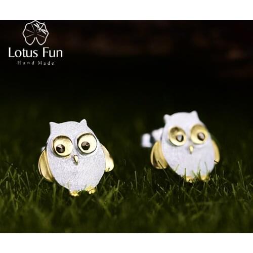Lotus Fun Real 925 Sterling Silver Natural Creative Handmade Designer Fine Jewelry Ctue Owl Stud Earrings for Women Brincos