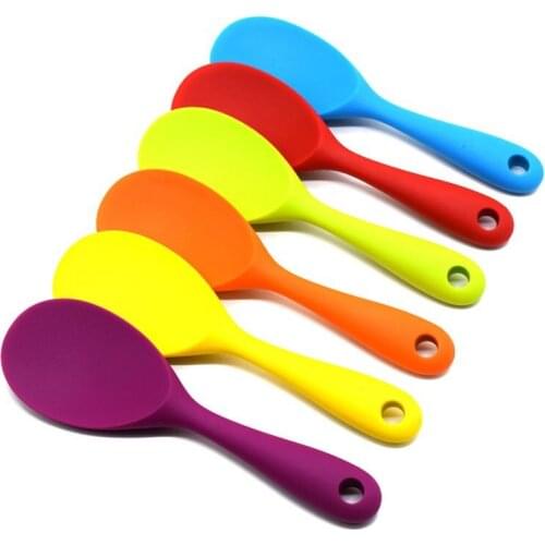 Food Grade Silicone Long-handled Rice Soup Spoon Kitchen Silicone Spoon Flatware Utensils Accessories Solid Color Kids Spoon