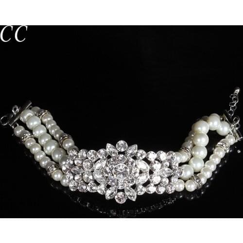 Top Austrian Crystal Higt Quality Bangles Perfect Simulated Pearl Bracelets for Women Jewelry Bridal Wedding Accessories CCHE027