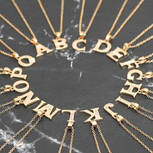 Fashion Copper 26 Letters Pendant Necklace for Women Girls Simple Zircon Initials Necklace Jewelry Accessory Christmas Gifts