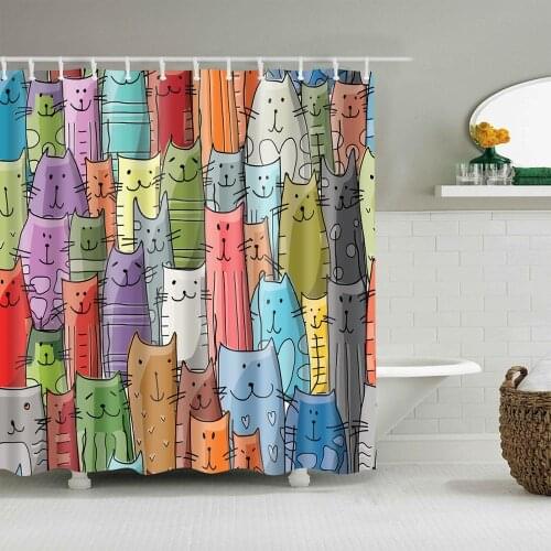 Cartoon Animals Color Cute Kitten Shower Curtain Bath Accessories with 12 Hooks Waterproof Polyester Fabric Bathroom Decor