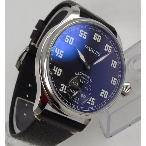 44mm Parnis black dial Valentines gifts Romantic Sweet steel case 6498 hand winding Movement Mens Wrist watch