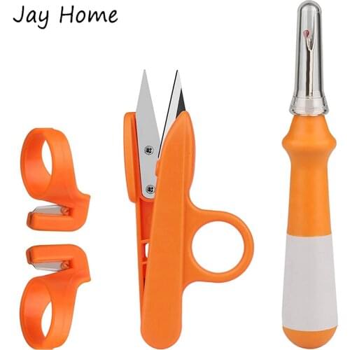 4Pcs Sewing Seam Ripper Kit DIY Stitch Thread Remover with Snips Thread Cutter Scissors Embroidery Needlework Finger Cutter Ring