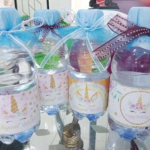 24Pcs Unicorn bottle stickers Treat kids birthday party decoration Unicorn-pattern tableware Girlish Baby shower favors supplies