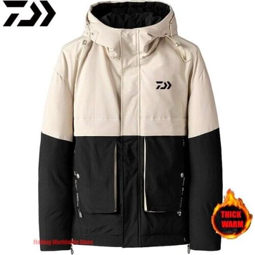 2021 New Winter Parka Men Outdoor Fishing Jacket Patchwork Hooded Windproof Coats Warm Outwear Men DAIWA Fishing Clothes