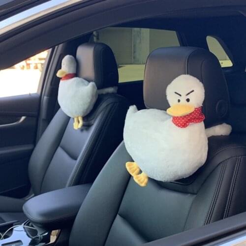 29*25cm Creative White Duck Car Seat Neck Rest Cushion Headrest Soft Stuffed Plush Toys Pillow Cool Animal Headrest Cushions