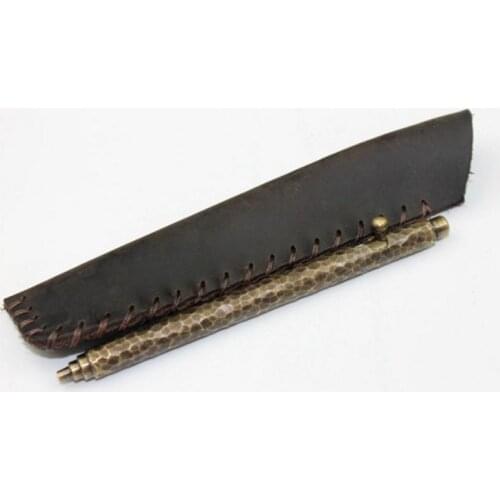 Retro Hand- polished Brass Signature Pen + Hand stitched Leather Pen Bag Stone Line Tactical Pen Self Defense EDC