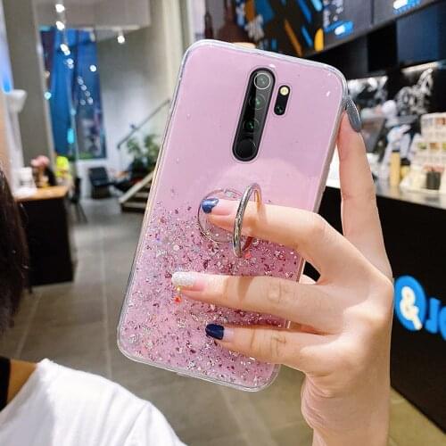 Luxury Ring Cute Bling Glitter Silicone Phone Case For Xiaomi Redmi Note 9 C 8 7 Mi 10 9 T 8 Lite Pro Ultra-thin Sequins Cover
