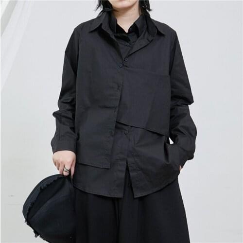 S-7XL!!2020 Mens Spring and Summer black double collar false two long sleeve shirts