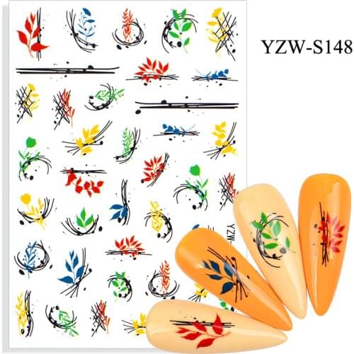 3D Stickers for Nails Spring Summer Self-adhesive Sticker Black Line Grass Design Nail Art Decorations Nail Foil Accessories