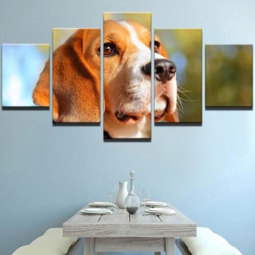 Modern Home Decoration Canvas Printed Painting 5 Panels Animal Dog Unframed Abstract Wall Art For Living Room Modular Picture