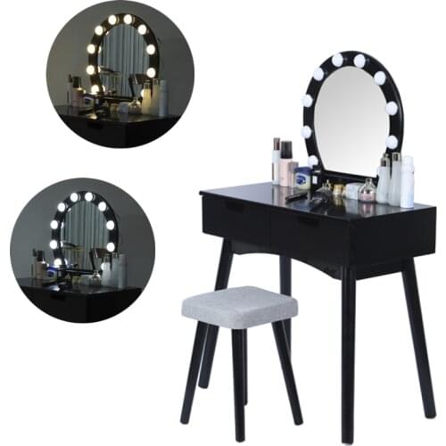 LED Supplementary Light Dresser With Stool Drawers Makeup Organizer Dressing Table Bedside Table HD Mirror Bedroom Furniture HWC
