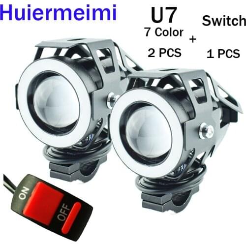 1Pair Motorcycle Headlight LED U7 7 Colors 12v 125w Motorbike Headlamp Driving Spot Head Lamp Moto Work Light auxiliary Lamp