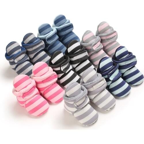 Baby Winter Striped Double Color Matching Baby Shoes Warm And Comfortable Baby Boots 0-18 Months Newborn Toddler Shoes
