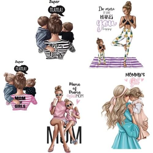 Mom Baby Thermal Patches iron on transfers For Clothing Thermo Stickers On Clothes Fashion Mom Girl PatchesT-Shirt Hoodie Family