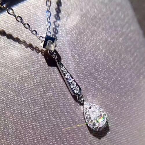 Gorgeous 925 sterling silver Water Drop Pendants Necklaces for Wedding Jewelry Shiny Cubic Zirconia Statement Necklace Gifts