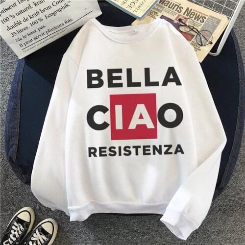 Bella Ciao Resistenza Graphic Print Hoodie La Casa De Papel Casual Hoodies Women 2020 New Fashion Letter White Tops Sweatshirt