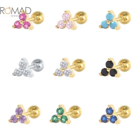 ROMAD 1PCS Colorful Zircon Stud Earrings 925 Sterling Silver Jewelry 2021 Trend Crystal Piercing Earrings Women Pendientes