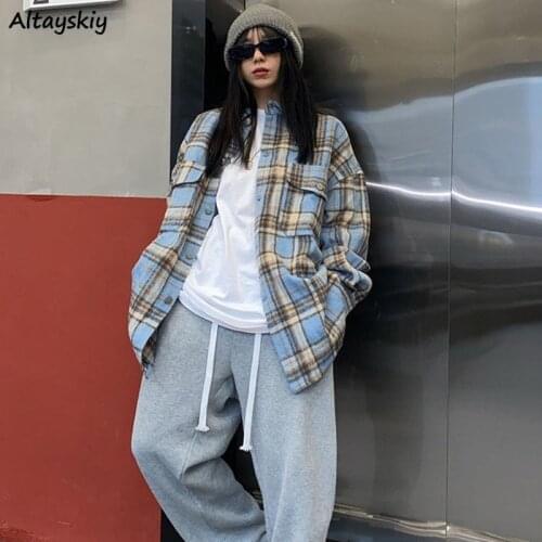 Shirts Women Vintage Plaid Punk Girls Spring Autumn Korean Style Harajuku Bf Streetwear Hip Hop Loose Student Tops All-match Ins
