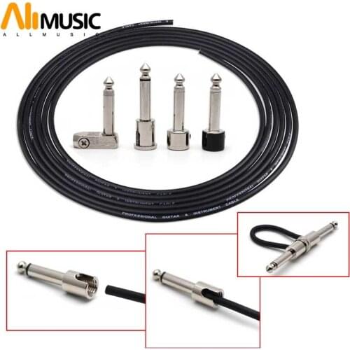 DIY 1 Set Solderless 6.35 Mono Plug Guitar Cable Effect Pedal Cable With 1Meter PVC Cable