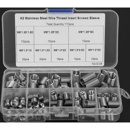 110Pcs M6-M8/1D-3D Coiled Wire Thread Insert Stainless Steel Thread Screws Sleeve threaded inserts helical screw