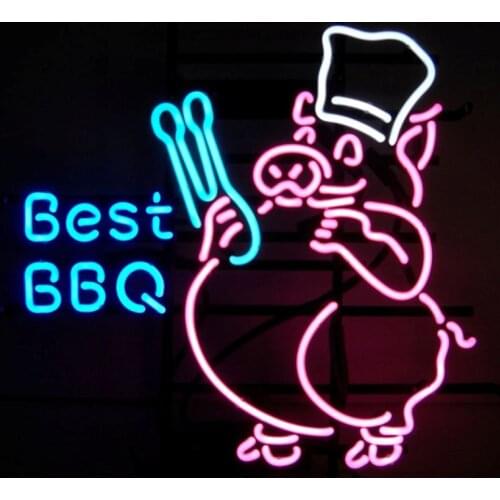 17*14" BEST BBQ NEON SIGN Signboard REAL GLASS BEER BAR PUB Billiards display Restaurant Shop outdoor Light Signs