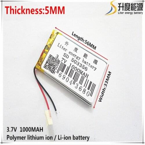 3.7V,1000mAH,[503356] PLIB; polymer lithium ion / Li-ion battery for GPS,mp3,mp4,mp5,dvd,bluetooth,model toy