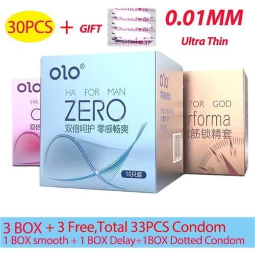 30PCS OLO 0.01 Ultra Thin Condom Safe Contraception Hyaluronic Acid Smooth Delay Orgasm Condoms Lubricant Latex Penis Sleeve