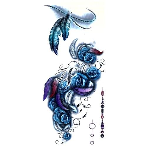 5pcs Blue Rose And Feather Waterproof Temporary Tattoos Men Henna Tattoo Body Art Sticker Maquiagem Tatoos Temporary For Women