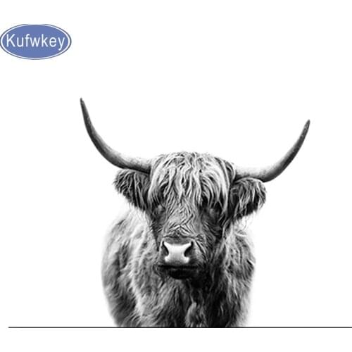 5D DIY Diamond Painting Black and white Highland Cow,mosaic cross stitch,full round/square rhinestone diamond embroidery animal