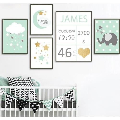 5D Diamond Painting Custom Birth Information Poster Nursery Wall Art Prints Cloud Moon Nordic Wall Pictures For Kids Room Decor