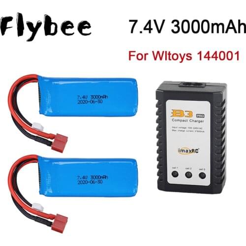 2S 7.4v Battery with Charger for Wltoys 144001 1/14 toys car Upgrade 7.4V 3000mAh Lipo Battery For RC Car Spare Parts T Plug