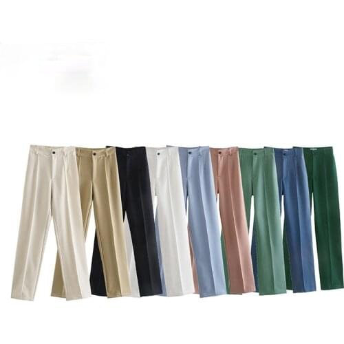 Chic Pants Women Summer Office Wear Straight Trousers Fashion High Waist Zipper Elegant Straight Pants Business Loose Pants