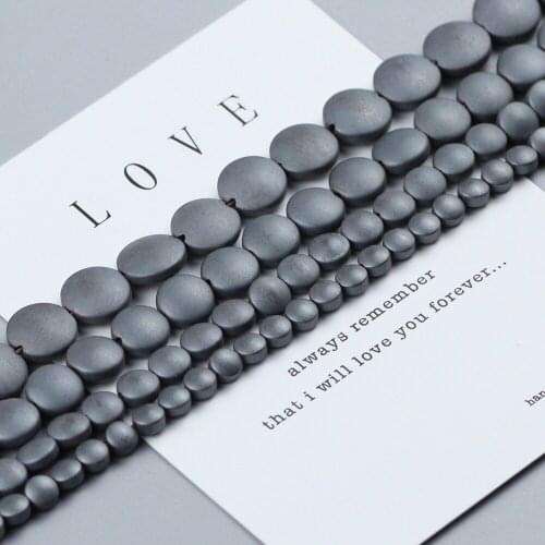 Natural Stone Matte Black Coin Hematite beads 4/6/8/10mm Flat Round Spacer Loose beads for Jewelry Making DIY bracelet Necklace