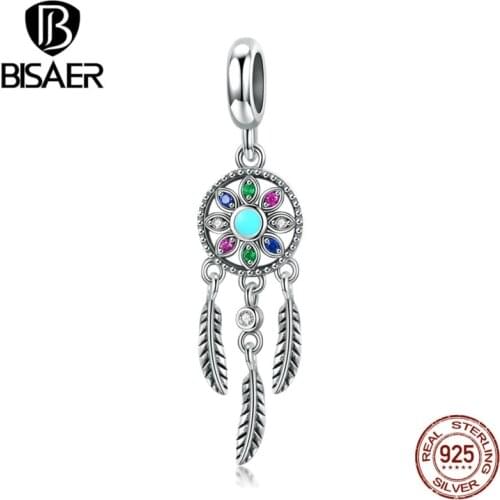 BISAER 925 Sterling Silver Bohemia Dream Catcher Vintage Charms Beads fit Bracelet Beads for Silver 925 Jewelry Making ECC961
