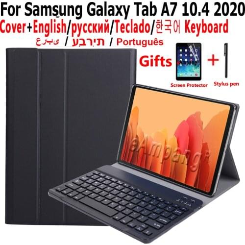 Keyboard case for Samsung Galaxy Tab A7 10.4 2020 SM-T500 SM-T505 Cover Russian Spanish Arabic Hebrew Portuguese Korean Keyboard