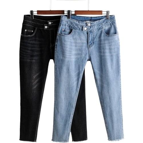 Large size jeans spring 2020 new elastic large size small leggings jeans with a wide range of leggings, Fur-lined trousers