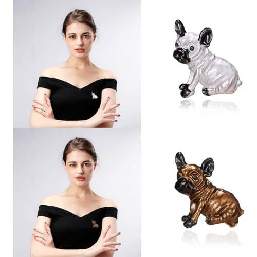 Cute Pug Dog Enamel Metal Pins white brown Puppy Animal Brooch hat Denim Clothes Badge High Quality Jewelry Decorative Gift