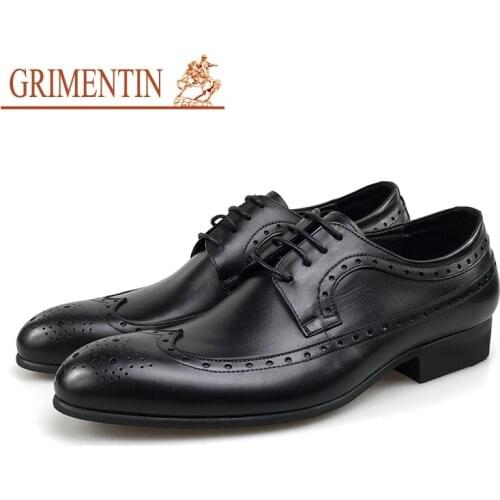 GRIMENTIN mens shoes genuine leather black brown pointed toe brand oxfords Italian fashion office business mens dress shoes