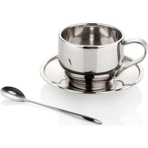 Stainless Steel Coffee Cup And Saucer Cold Drink Bottle Espresso Coffee Set Cup With Scoop Tea Vessel Drinkware Mini Water Mug
