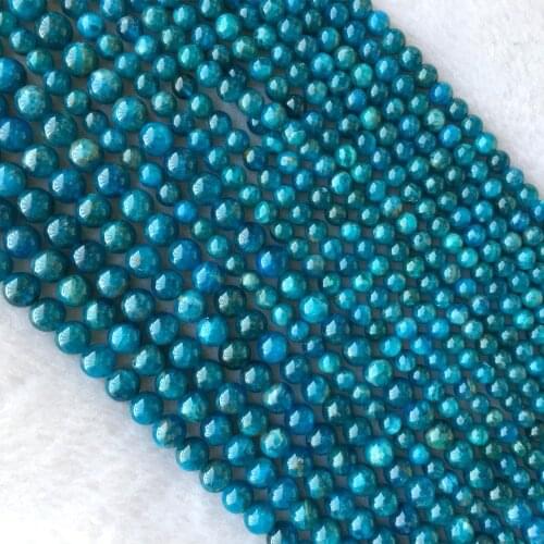 Wholesale Natural Genuine Blue Apatite Phosphorite Round Loose Gemstone Beads 6-10mm 15" 05759