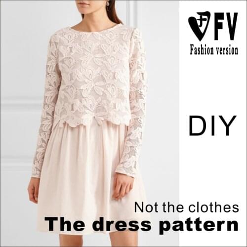 Lace fake two piece dress pattern cutting drawing clothing pattern template BLQ-287