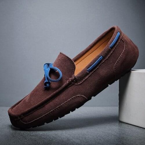Genuine Leather Soft Loafers for Men Slip On Moccasins Boat Flats Shoes Men Casual Driving Shoes Big Size