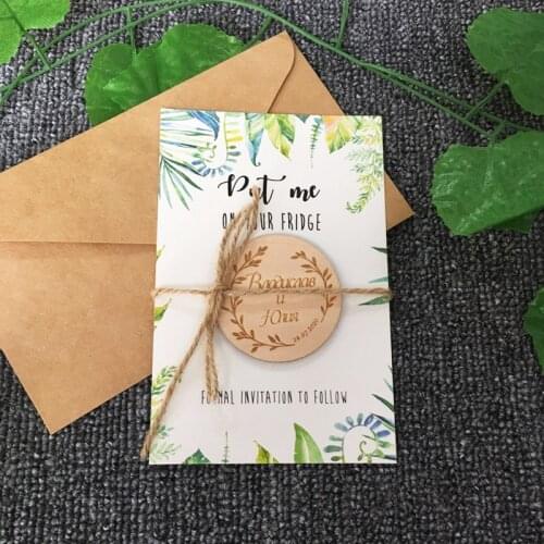 Custom wooden Botanical Save The Date Magnet with Cards, Personalised Wedding Greenery Eucalyptus Boho magnets invitations