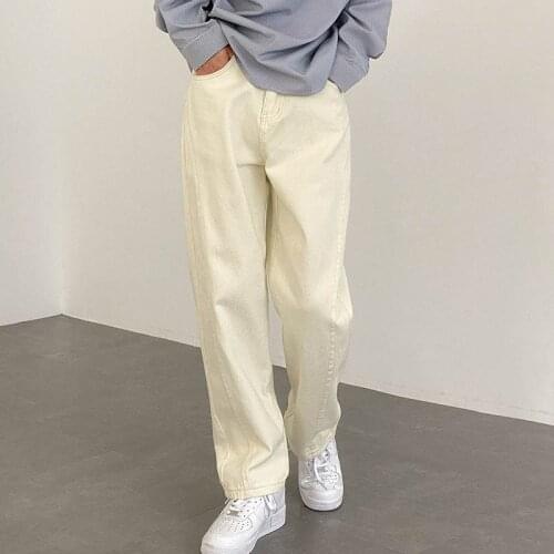 High Waist Loose Straight White Jeans Mens Korean Water Wash Loose Basic Trousers Men Retro Casual Fashionable Jeans Men 2021