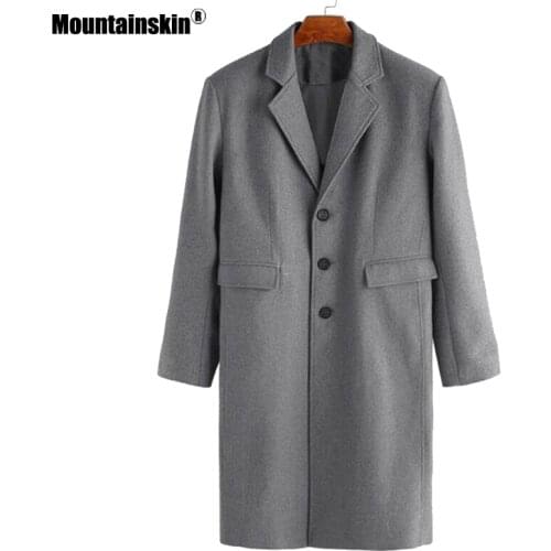 Mountainskin 2020 Autumn Mens Long Woolen Coats Mens Windproof Warm Long Sleeve Windbreaker Casual Solid Overcoats Male SA936